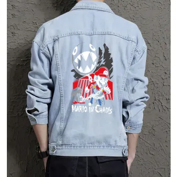 Retro Mario Denim Jacket for Men – Gift for Gaming Fans – Christmas Present - Light Blue - Main View