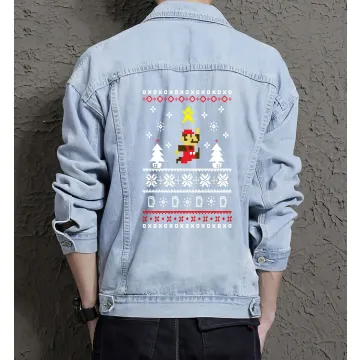 Retro Mario Denim Jacket for Men – Gift for Nintendo Fans – Christmas Gift - Light Blue - Main View