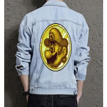 Retro Mario Denim Jacket for Men - Gift for Nintendo Fans - Christmas Gift - Light Blue - Main View