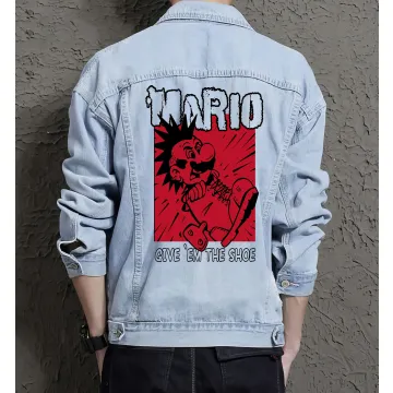 Retro Mario Denim Jacket for Men – Gift for Nintendo Fans – Christmas Gift - Light Blue - Main View