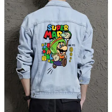 Retro Mario Denim Jacket for Men - Gift for Nintendo Fans - Christmas Gift - Light Blue - Main View