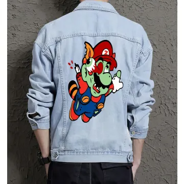 Retro Mario Denim Jacket for Men – Gift for Nintendo Fans – Christmas Gift - Light Blue - Main View