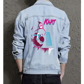 Retro Mario Denim Jacket for Men - Gift for Nintendo Fans - Christmas Gift - Light Blue - Main View