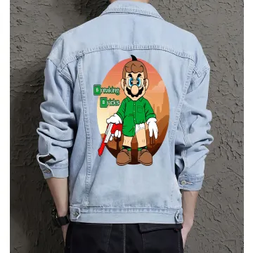 Retro Mario Denim Jacket for Men - Gift for Nintendo Fans - Christmas Gift - Light Blue - Main View