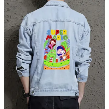 Retro Mario Denim Jacket for Men - Gift for Nintendo Fans - Christmas Gift - Light Blue - Main View
