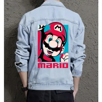Retro Mario Denim Jacket for Men - Gift for Nintendo Fans - Christmas Present - Light Blue - Main View