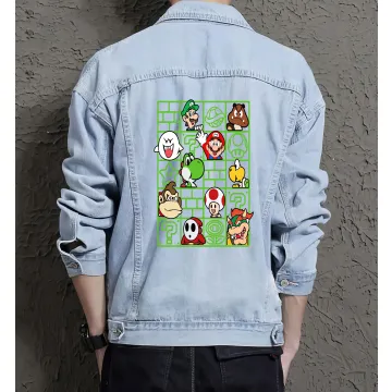 Retro Mario Denim Jacket for Men - Gift for Nintendo Fans - Christmas Present - Light Blue - Main View