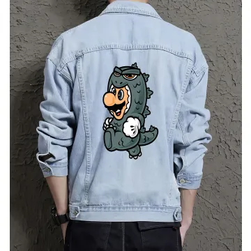 Retro Mario Denim Jacket for Men - Gift for Nintendo Fans - Christmas Gift - Light Blue - Main View