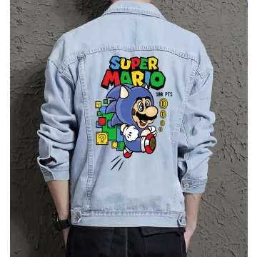 Retro Mario Denim Jacket for Men – Gift for Nintendo Fans – Christmas Gift - Light Blue - Main View