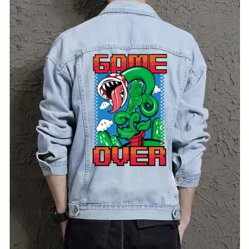 Retro Mario Denim Jacket for Men - Gift for Nintendo Fans - Christmas Gift - Light Blue - Main View