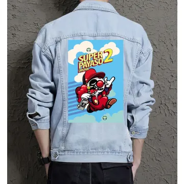 Retro Mario Denim Jacket for Men – Gift for Video Game Fans – Christmas Gift - Light Blue - Main View