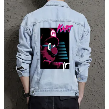Retro Mario Denim Jacket for Men – Gift for Video Game Fans – Christmas Gift - Light Blue - Main View
