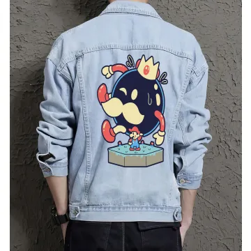 Retro Mario Denim Jacket for Men - Gift for Video Game Enthusiasts - Christmas Gift - Light Blue - Main View