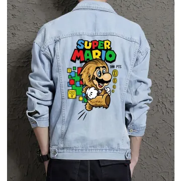 Retro Mario Denim Jacket for Men – Gift for Video Game Fans – Christmas Gift - Light Blue - Main View