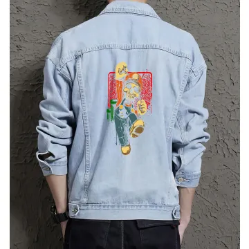 Retro Mario Denim Jacket for Men – Gift for Video Game Fans – Christmas Gift - Light Blue - Main View