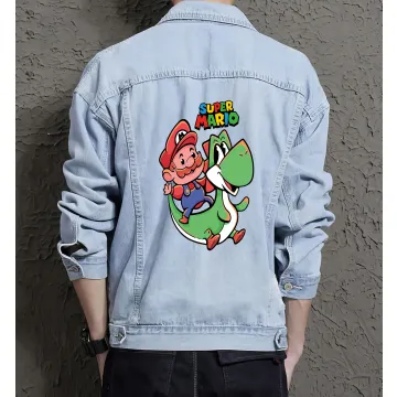 Retro Mario Denim Jacket for Men – Gift for Video Game Fans – Christmas Gift - Light Blue - Main View