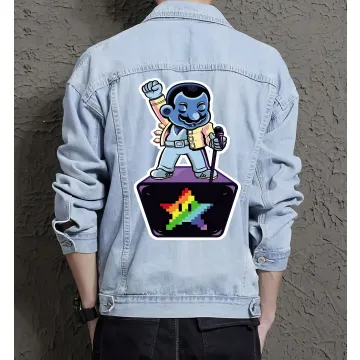 Retro Mario Denim Jacket for Men – Gift for Video Game Fans – Christmas Gift - Light Blue - Main View