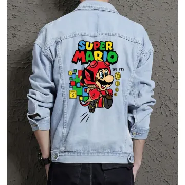 Retro Mario Denim Jacket for Men - Gift for Video Game Fans - Christmas Gift - Light Blue - Main View