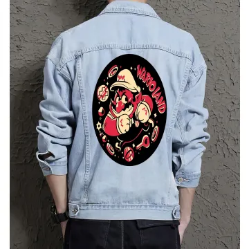 Retro Mario Denim Jacket for Men - Gift for Video Game Fans - Christmas Gift - Light Blue - Main View