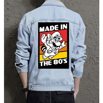 Retro Mario Denim Jacket for Men – Gift for Video Game Fans – Christmas Gift - Light Blue - Main View