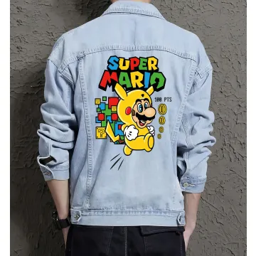 Retro Mario Denim Jacket for Men - Gift for Video Game Fans - Christmas Present - Light Blue - Main View