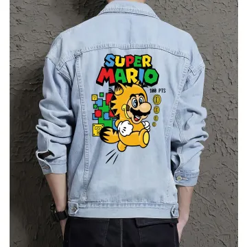 Retro Mario Denim Jacket for Men – Gift for Video Game Fans – Christmas Gift - Light Blue - Main View