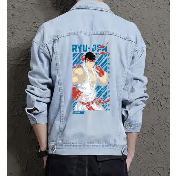 Ryu-jpn Street Fighter Denim Jacket - Stylish Gift for Gamers - Men's Retro Outerwear - Birthday Present - Light Blue - Main View