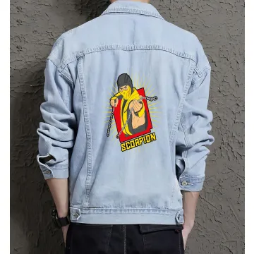 Scorpion Street Fighter Denim Jacket - Gaming Gift for Men - Retro Style - Birthday Present - Light Blue - Main View