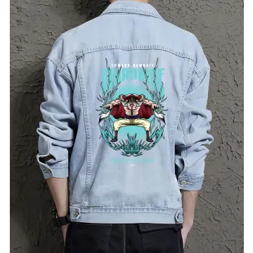 Shirohige Jean Jacket for Men – Gift for Anime Fans – Birthday Present - Light Blue - Main View