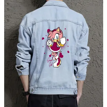 Sonic Retro Denim Jacket - Perfect Gift for Gamers - Stylish Outerwear for Men - Birthday Present - Light Blue - Main View