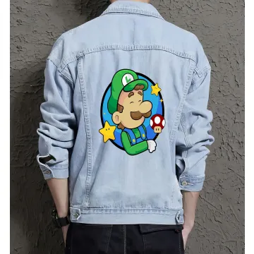 Super Mario Mushroom Denim Jacket for Men - Gift for Video Game Fans - Christmas Gift - Light Blue - Main View