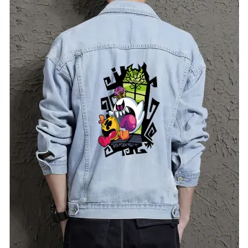 Supper Payaso Denim Jacket - Retro Gamer Gift - Trendy Outerwear for Men - Father's Day Present - Light Blue - Main View