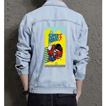 Supper Payaso Men's Jean Jacket - Retro Gaming Gift - Stylish Denim for Men - Holiday Present - Light Blue - Main View
