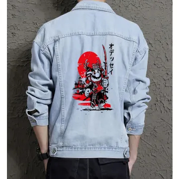 Supper Payaso Sumerai Men's Denim Jacket - Retro Gaming Gift - Stylish Outerwear - Birthday Present - Light Blue - Main View