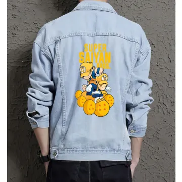 Supper Sayyan Bros Men's Denim Jacket - Retro Gaming Gift - Stylish Outerwear - Christmas Present - Light Blue - Main View