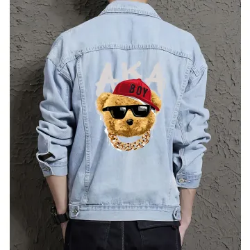 Teddy Akaboy Jean Jacket for Men – Gift for Streetwear Fans – Birthday Present - Light Blue - Main View