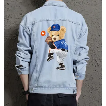 Teddy Baseball Jean Jacket for Men – Gift for Teen Boys – Christmas Gift - Light Blue - Main View