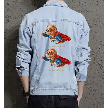 Teddy Be Your Ownhero Jean Jacket for Men – Gift for Streetwear Fans – Birthday Present - Light Blue - Main View