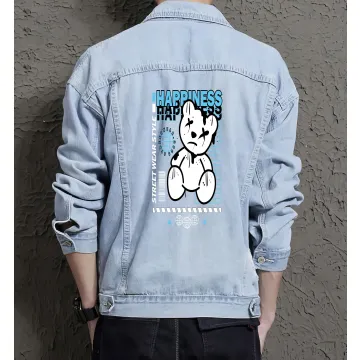 Teddy Bear Jean Jacket for Men – Gift for Streetwear Fans – Holiday Gift - Light Blue - Main View