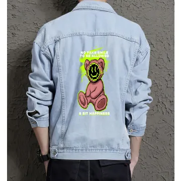 Teddy Bear Jean Jacket for Men – Gift for Streetwear Fans – Christmas Gift - Light Blue - Main View