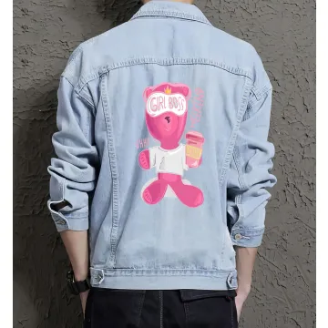 Teddy Bear Jean Jacket for Men – Gift for Streetwear Fans – Birthday Present - Light Blue - Main View