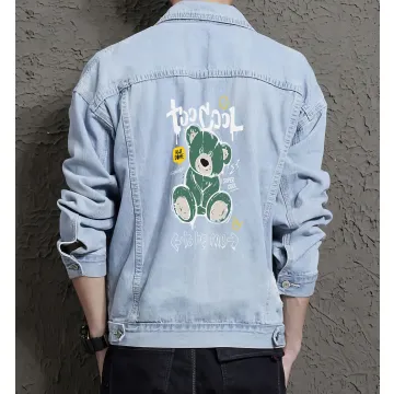 Teddy Bear Jean Jacket for Men – Gift for Streetwear Fans – Birthday Present - Light Blue - Main View