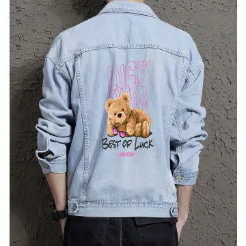 Teddy Bear Jean Jacket for Men – Gift for Streetwear Fans – Christmas Gift - Light Blue - Main View