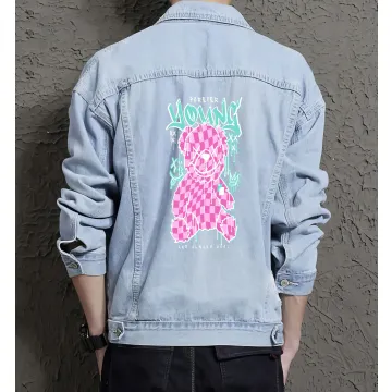 Teddy Bear Jean Jacket for Men – Gift for Streetwear Fans – Christmas Gift - Light Blue - Main View