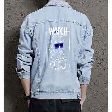 Teddy Bear Jean Jacket for Men – Gift for Streetwear Fans – Christmas Gift - Light Blue - Main View