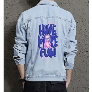 Teddy Bear Jean Jacket for Men – Gift for Streetwear Fans – Christmas Gift - Light Blue - Main View
