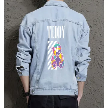 Teddy Bear Jean Jacket for Men – Gift for Streetwear Fans – Birthday Present - Light Blue - Main View
