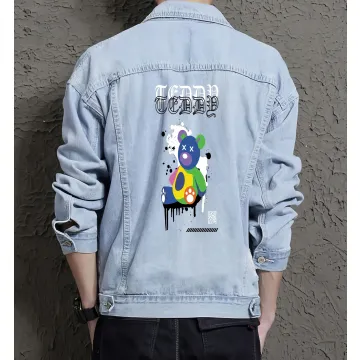 Teddy Bear Jean Jacket for Men – Gift for Streetwear Fans – Christmas Gift - Light Blue - Main View