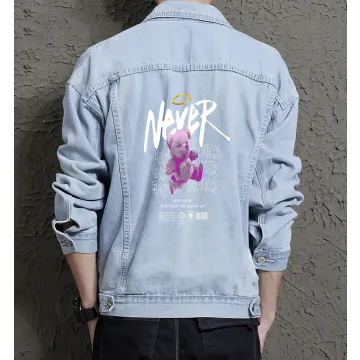Teddy Bear Jean Jacket for Men – Gift for Streetwear Fans – Birthday Present - Light Blue - Main View