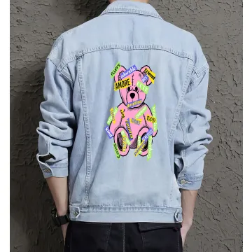Teddy Bear Jean Jacket for Men – Gift for Streetwear Fans – Christmas Gift - Light Blue - Main View